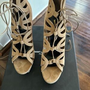 Saint Laurent Lace-Up Tan Heels